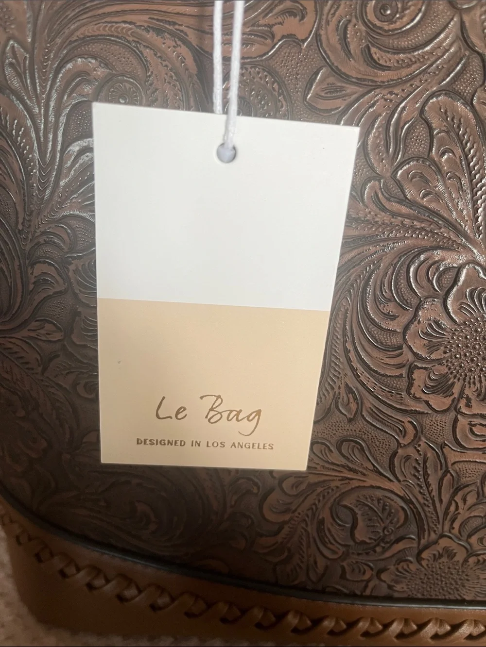 Le Bag Brown Embossed Floral Satchel
